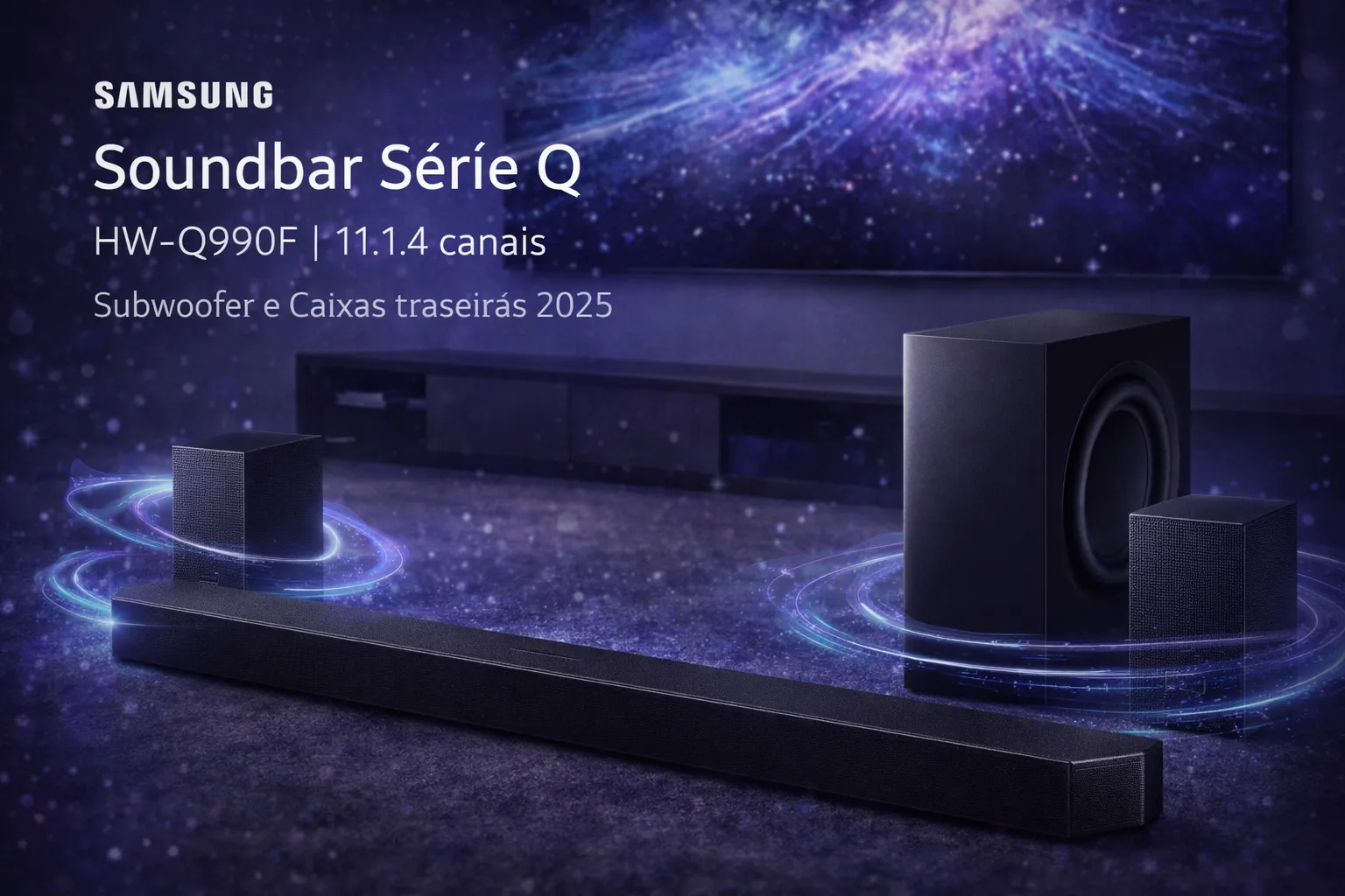 Samsung HW-Q990F — Som de cinema 11.1.4 sem fios pela sala